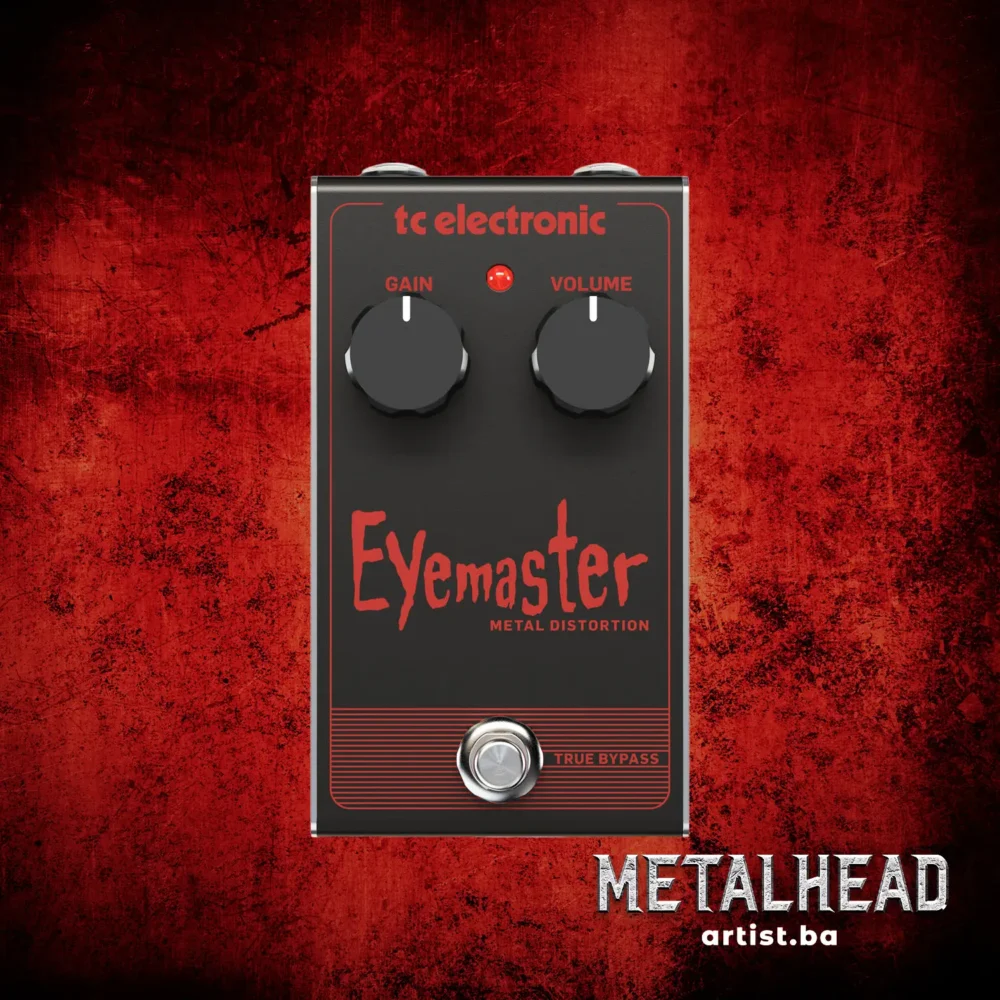 Efekt pedala tc electronic Eyemaster Metal Distortion death metal zvuka  sa jednostavnim kontrolama. Prodaja Artist d.o.o. prodavnice Banja Luka, Sarajevo.