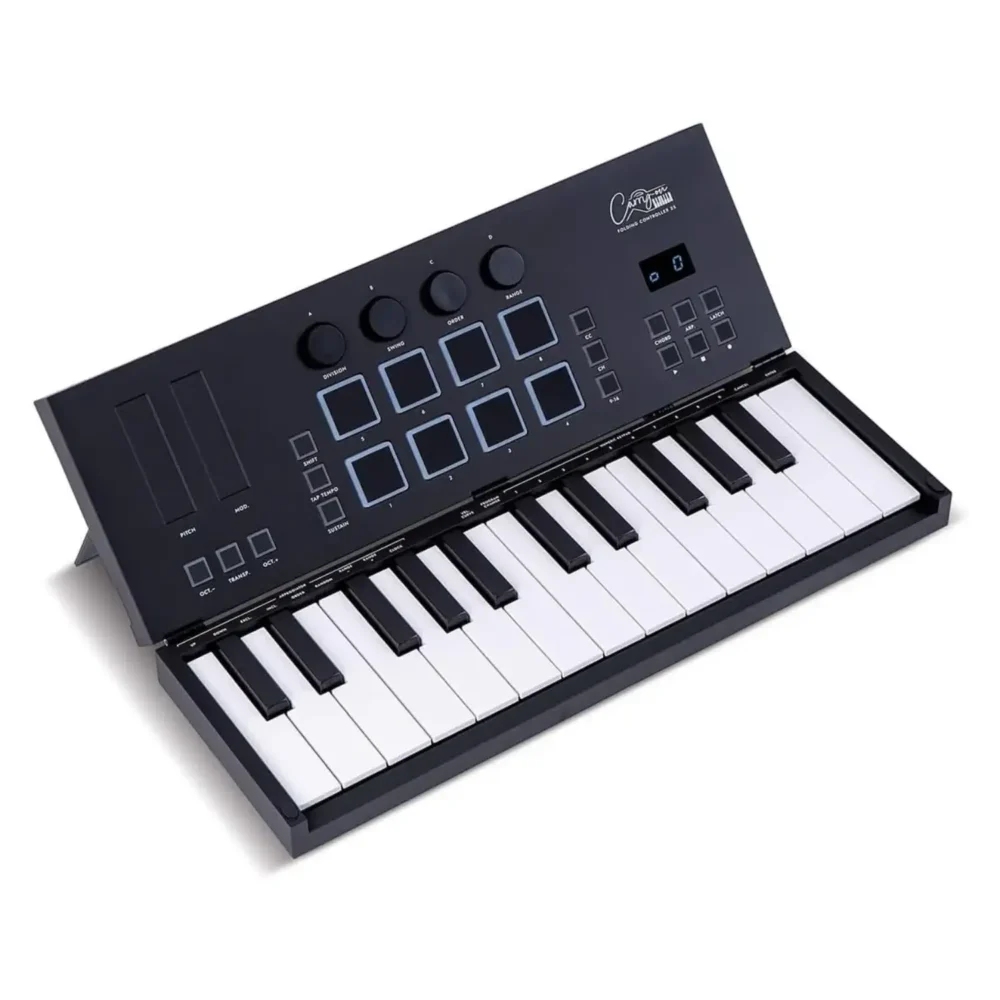 Carry-on Folding Controller 25 – MIDI preko Bluetooth, dinamički KEYs i PADovi, ugrađen arpeđator, predmapirame transport kontrole, maksimalna funkcionalnost u minimalnom formatu. Prodaja: Artist d.o.o. Banja Luka, Sarajevo