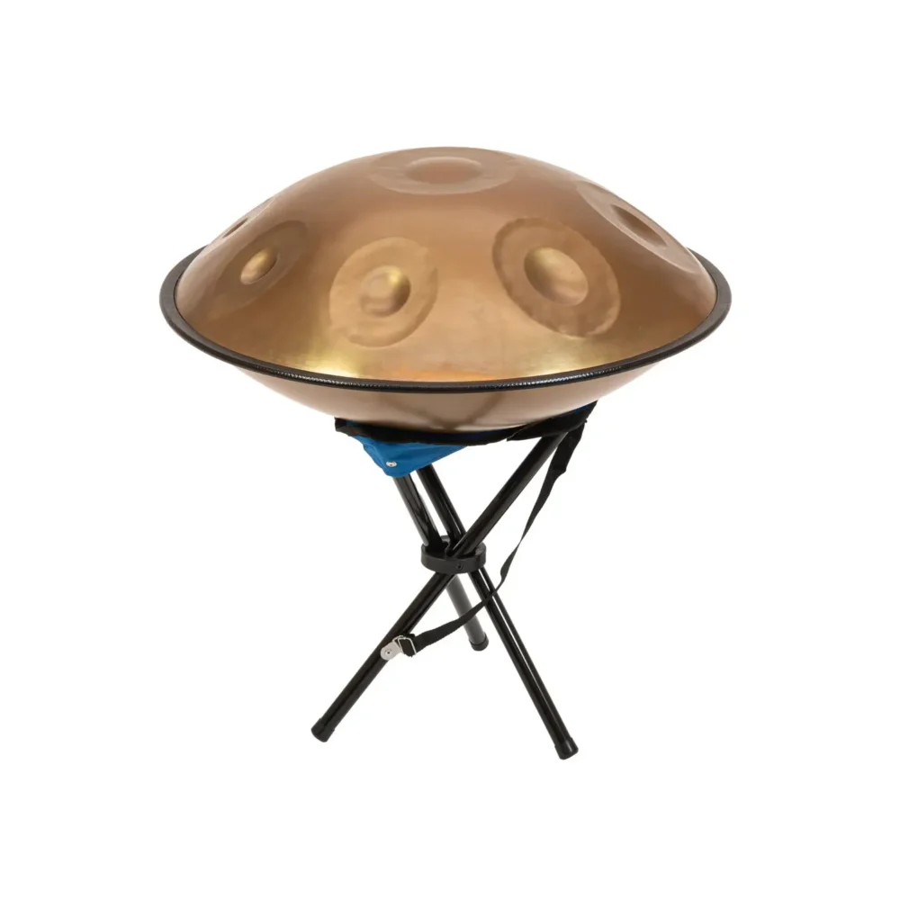 DIMAVERY HP-9D Handpan sa 9 tonova u D Celtic Minor skali, zlatne boje, sa stalakom i torbom za transport, idealan za muziku, meditaciju i relaksaciju. Prodaja Artist d.o.o. Banja Luka, Sarajevo