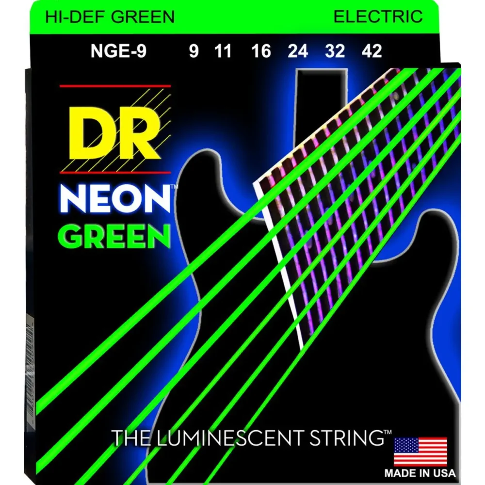 DR Hi-Def Neon Green žice za električnu gitaru 9-42, neon zeleni K3™ premaz za dugotrajnost i upečatljiv scenski nastup. Prodaja Artist d.o.o. Banja Luka, Sarajevo