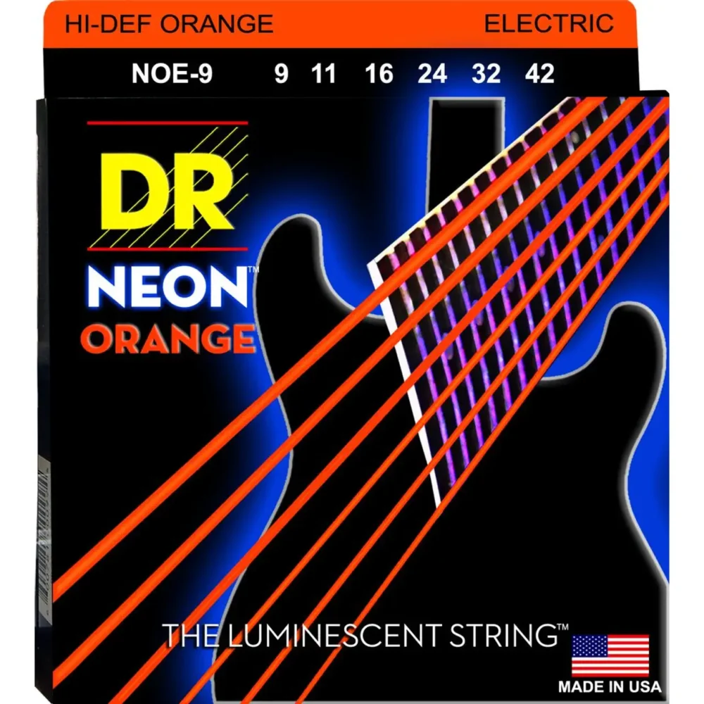 DR Hi-Def Neon Orange žice za električnu gitaru 9-42, neon zeleni K3™ premaz za dugotrajnost i upečatljiv scenski nastup. Prodaja Artist d.o.o. Banja Luka, Sarajevo