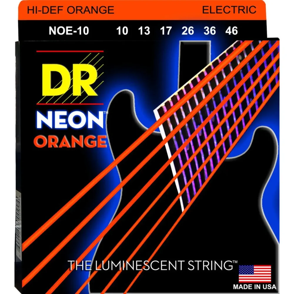 DR Hi-Def Neon Orange žice za električnu gitaru 10-46, neon zeleni K3™ premaz za dugotrajnost i upečatljiv scenski nastup. Prodaja Artist d.o.o. Banja Luka, Sarajevo