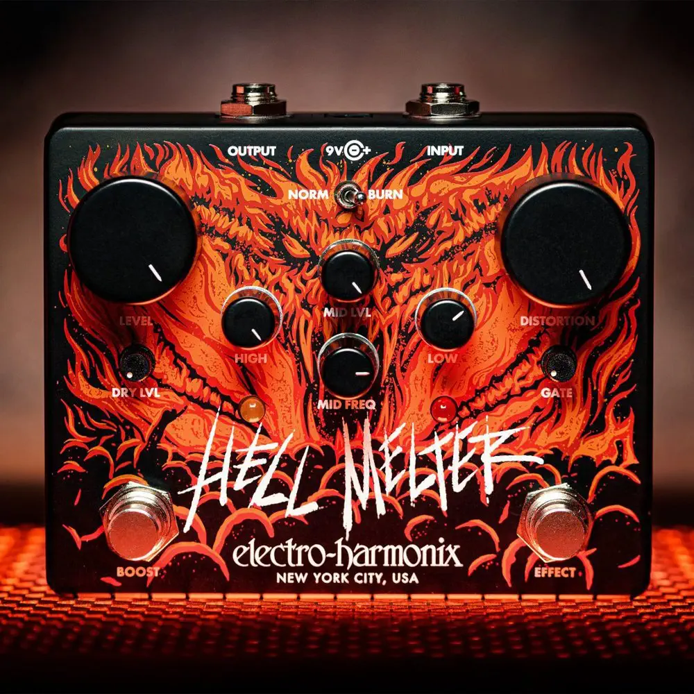 Electro Harmonix Hell Melter Distortion pedala za električnu gitaru, brutalni heavy metal ton, moderna verzija klasične pedale, idealan za ekstremne rifove i live nastupe. Prodaja Artist d.o.o. Banja Luka, Sarajevo