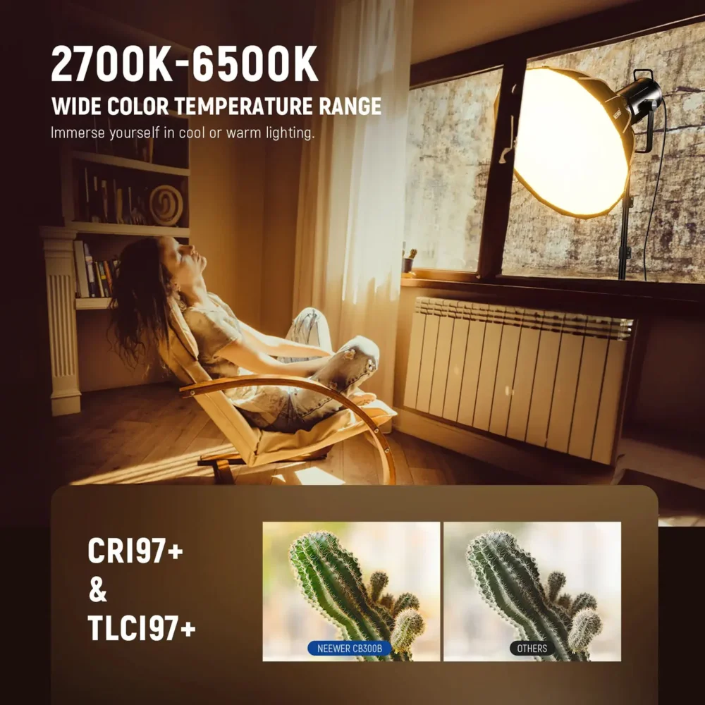 Neewer CB300B Bi-Color LED Monolight sa Bowens S mountom, 2700-6500K, 150,000 lux, 12 efekata, AC napajanje, aplikacija za daljinsku kontrolu, ventilator niske buke. Prodaja Artist d.o.o. Banja Luka, Sarajevo.