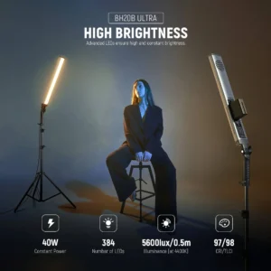 Neewer BH20B Bi-Color LED Light Tube 2-Light Kit, profesionalno LED osvjetljenje za vlog i studio, 40W, CRI 97, komplet sa filterima i stalkom. Prodaja Artist d.o.o. Banja Luka, Sarajevo.