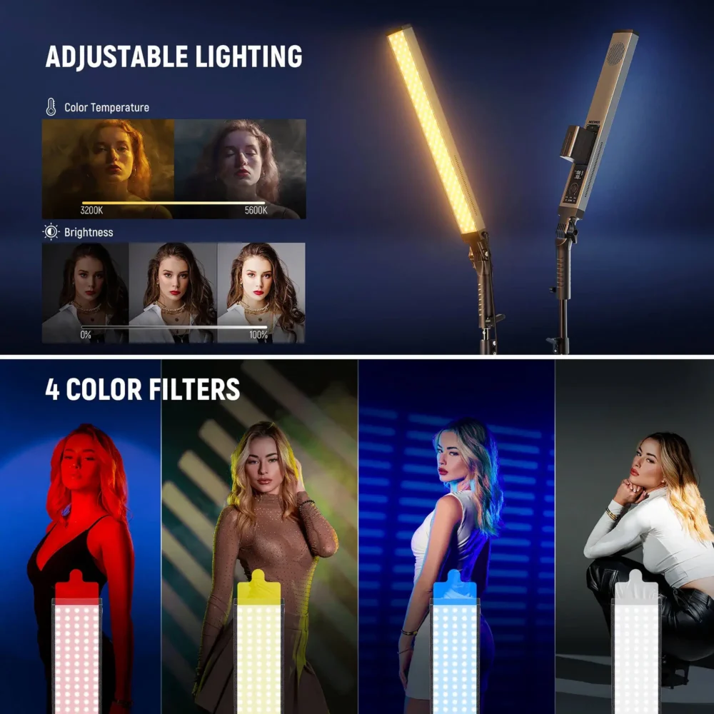 Neewer BH20B Bi-Color LED Light Tube 2-Light Kit, profesionalno LED osvjetljenje za vlog i studio, 40W, CRI 97, komplet sa filterima i stalkom. Prodaja Artist d.o.o. Banja Luka, Sarajevo.