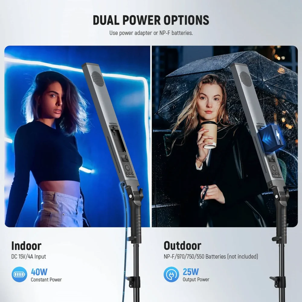 Neewer BH20B Bi-Color LED Light Tube 2-Light Kit, profesionalno LED osvjetljenje za vlog i studio, 40W, CRI 97, komplet sa filterima i stalkom. Prodaja Artist d.o.o. Banja Luka, Sarajevo.