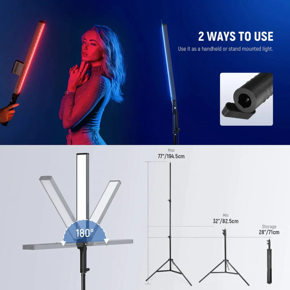 Neewer BH20B Bi-Color LED Light Tube 2-Light Kit, profesionalno LED osvjetljenje za vlog i studio, 40W, CRI 97, komplet sa filterima i stalkom. Prodaja Artist d.o.o. Banja Luka, Sarajevo.