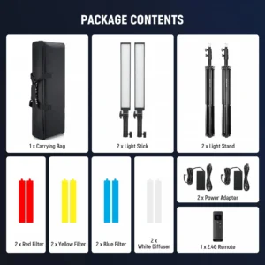 Neewer BH20B Bi-Color LED Light Tube 2-Light Kit, profesionalno LED osvjetljenje za vlog i studio, 40W, CRI 97, komplet sa filterima i stalkom. Prodaja Artist d.o.o. Banja Luka, Sarajevo.
