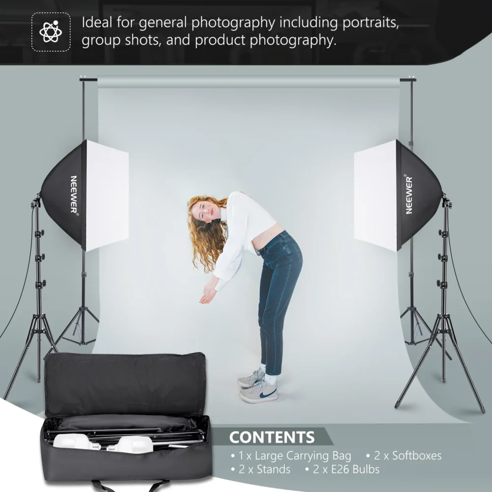 Neewer NK200 Photography Softbox Kit 700W, LED studio rasvjeta 60x60 cm sa stativima i torbom. Prodaja Artist d.o.o. Banja Luka, Sarajevo.