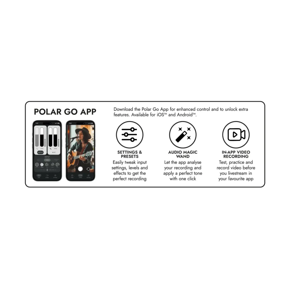 Blackstar Polar Go USB-C audio interfejs, prenosni interfejs sa mikrofonom, Polar Go ProCapture stereo mikrofon, XLR ulaz za mobilno snimanje, Blackstar audio interfejs baterija