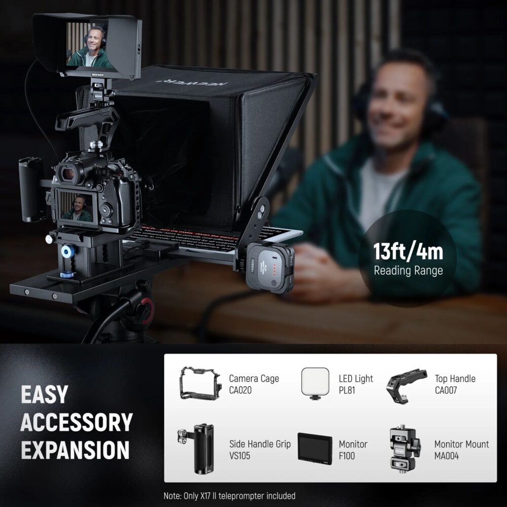 Neewer X17 II, teleprompter, prompter za kameru, oprema za snimanje, video produkcija, YouTube oprema, HD teleprompter, teleprompter za tablet. Prodaja u Artist d.o.o. prodavnicama Banja Luka, Sarajevo.