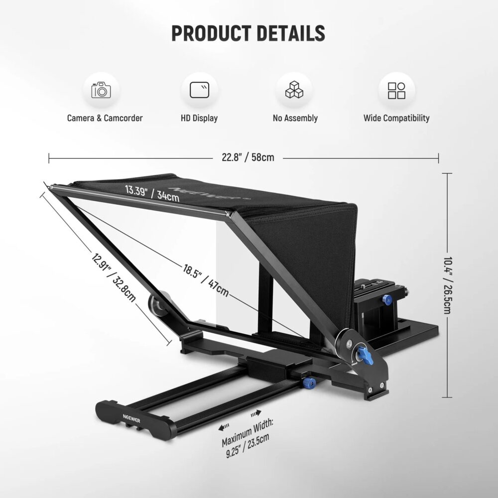 Neewer X17 II, teleprompter, prompter za kameru, oprema za snimanje, video produkcija, YouTube oprema, HD teleprompter, teleprompter za tablet. Prodaja u Artist d.o.o. prodavnicama Banja Luka, Sarajevo.