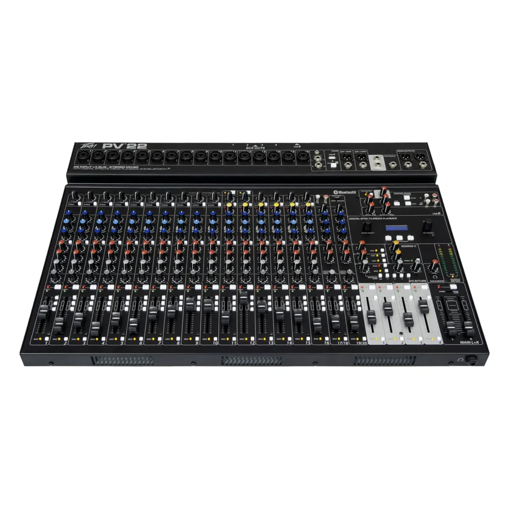 Peavey PV 22 Compact Mixer, Mikseta sa Bluetoothom, Mikser sa DSP efektima, Peavey Kosmos-C, 16-kanalna mikseta. Prodaja u Artist d.o.o. prodavnicama Banja Luka, Sarajevo.