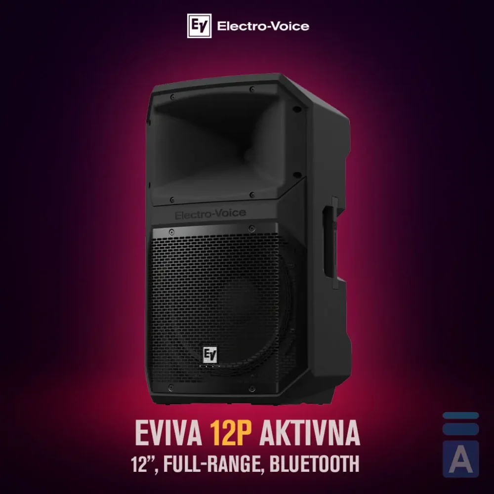 Electro-Voice EVIVA 12P, aktivni zvučnik, 12 inčna zvučna kutija, razglasni sistem, Bluetooth zvučnik, EV razglas, EVIVA serija, Artist Bosna. Prodaja u Artist d.o.o. prodavnicama Banja Luka, Sarajevo.
