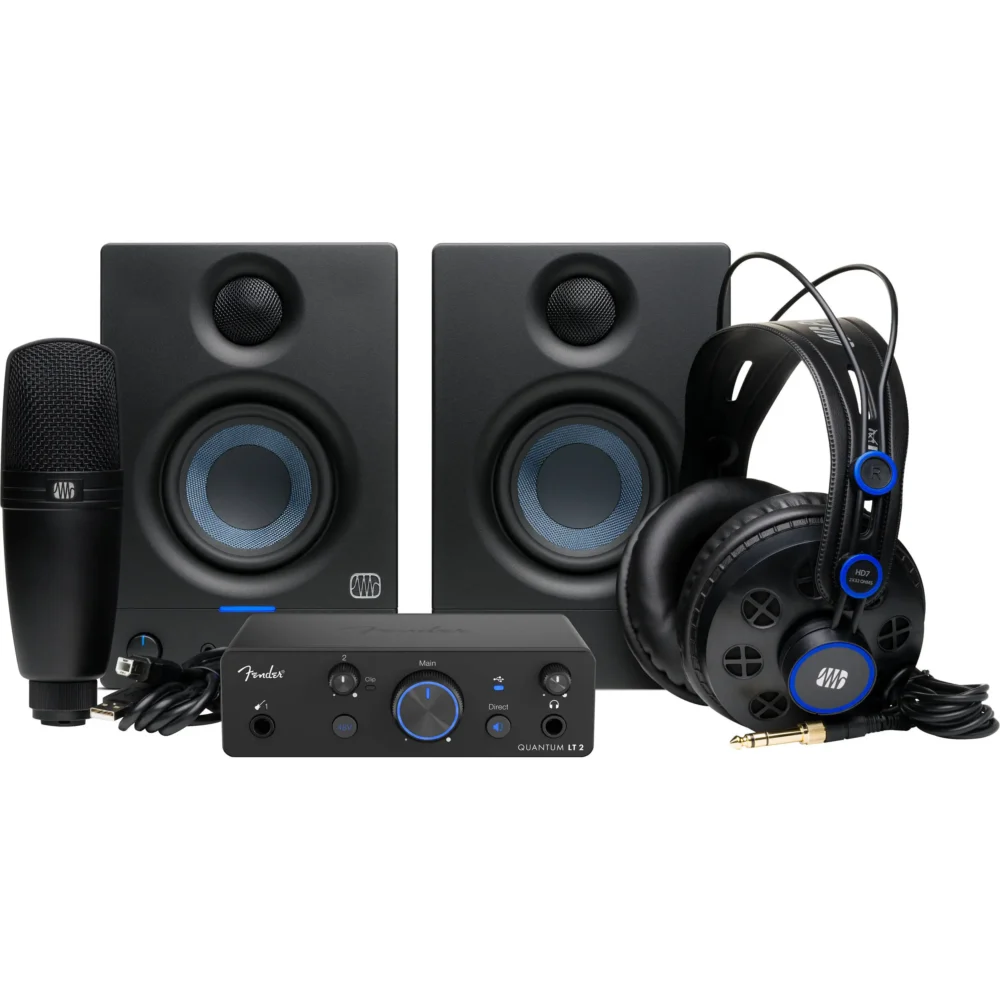 Fender Quantum LT 2, COMPLETE Bundle, audio interfejs, set za snimanje, Studio monitori, studijski mikrofon, studijske slušalice, Fender Studio Pro, oprema za podcast. Prodaja u Artist d.o.o. prodavnicama Banja Luka, Sarajevo.