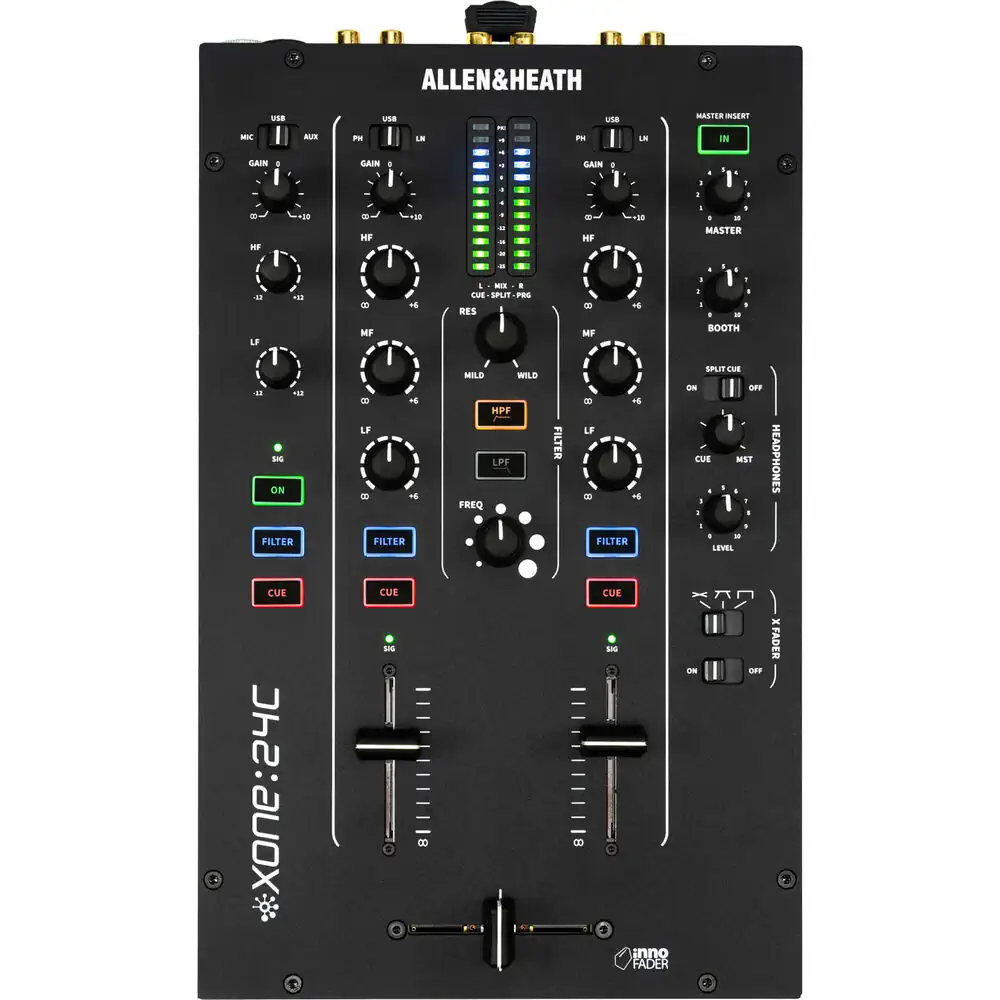 Allen & Heath Xone:24C, DJ mikser, analogni mikser, USB-C DJ interfejs, Xone filter, DJ oprema, Allen & Heath miksete. Prodaja u Artist d.o.o. prodavnicama Banja Luka, Sarajevo.