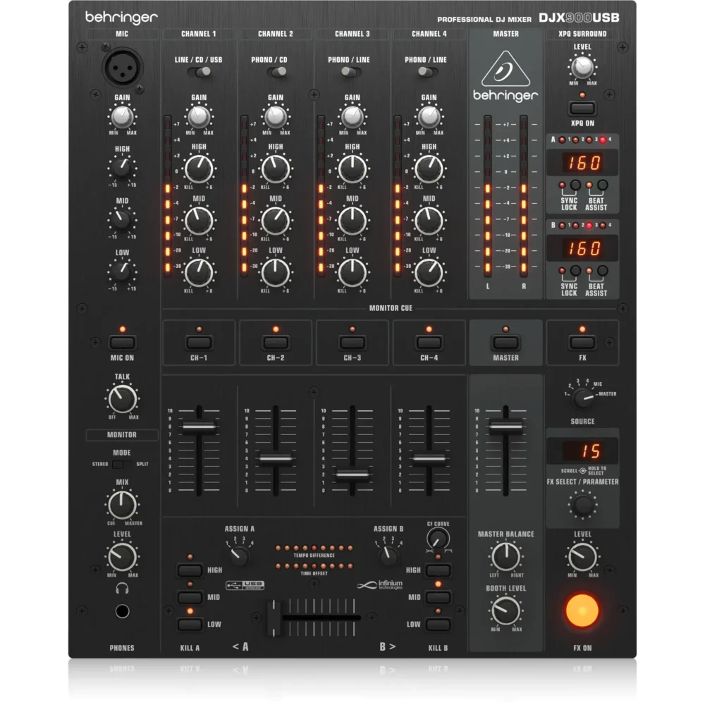 Behringer DJX900USB, DJ mikser, petokanalni mikser, Infinium crossfader, USB DJ mixer, digitalni efekti, DJ oprema, Artist d.o.o. Prodaja u Artist d.o.o. prodavnicama Banja Luka, Sarajevo.