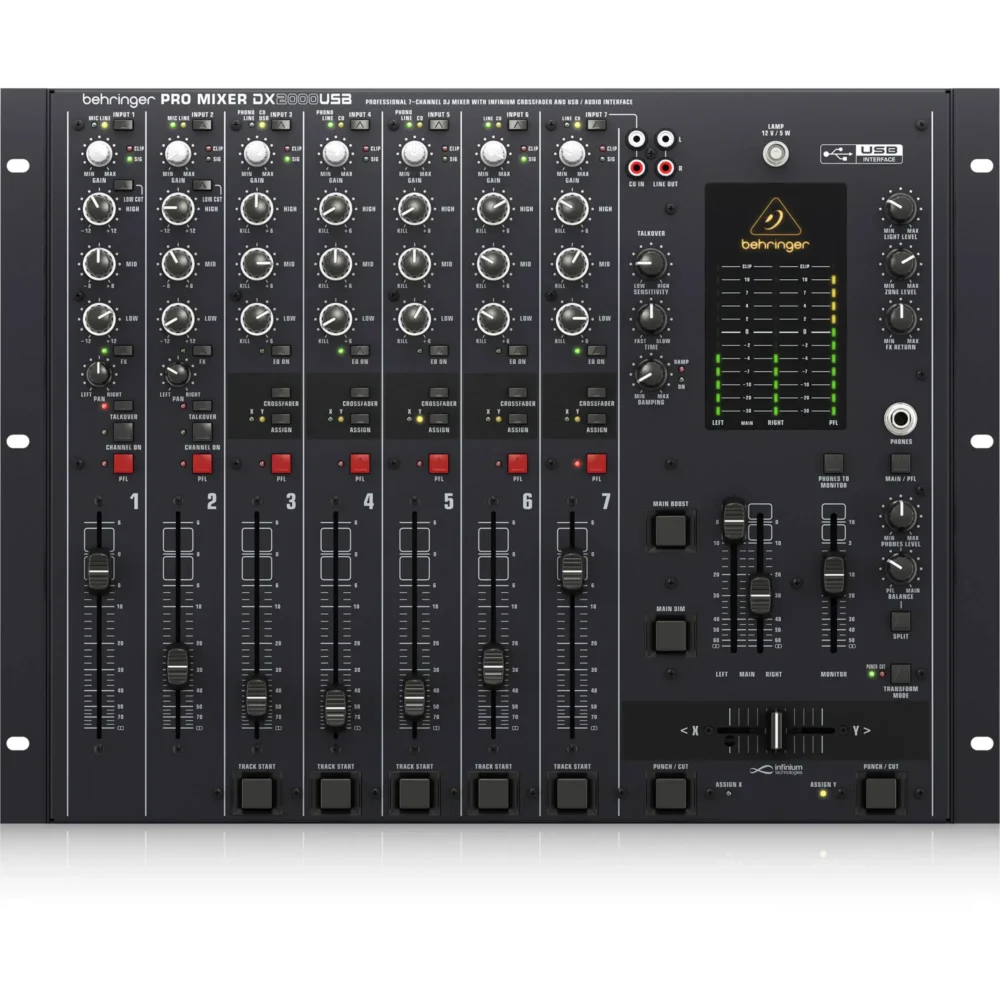 Behringer DX2000USB, DJ mikser, sedmokanalni mikser, Infinium crossfader, USB DJ mixer, rackmount mikser, DJ oprema, Artist d.o.o. Prodaja u Artist d.o.o. prodavnicama Banja Luka, Sarajevo.