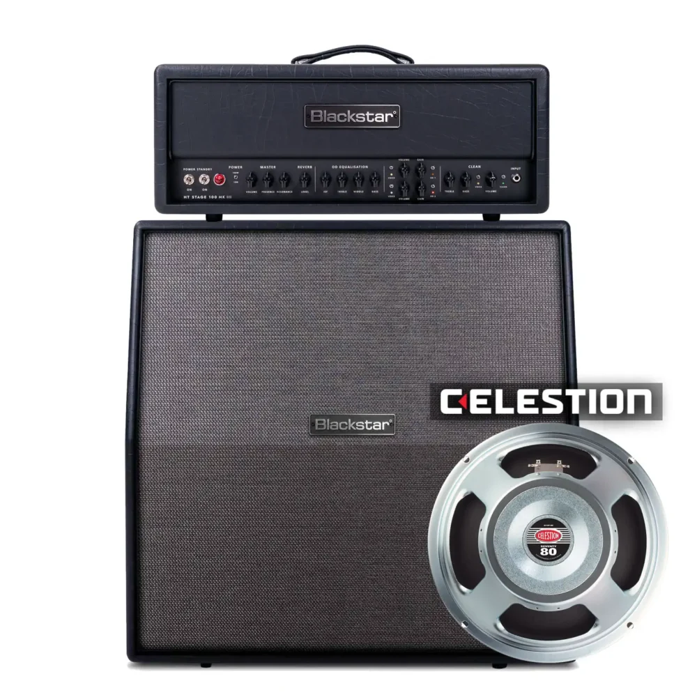 Blackstar dvokanalna HT STAGE 100 MK III cijevna glava u glasnom 4x 12" Half Stack kompletu Kombinacija 100W lampaške glave i zakošenog 4x 12" kabineta sa Celestion Seventy 80 zvučnicima za propisnu tutnjavu na bini