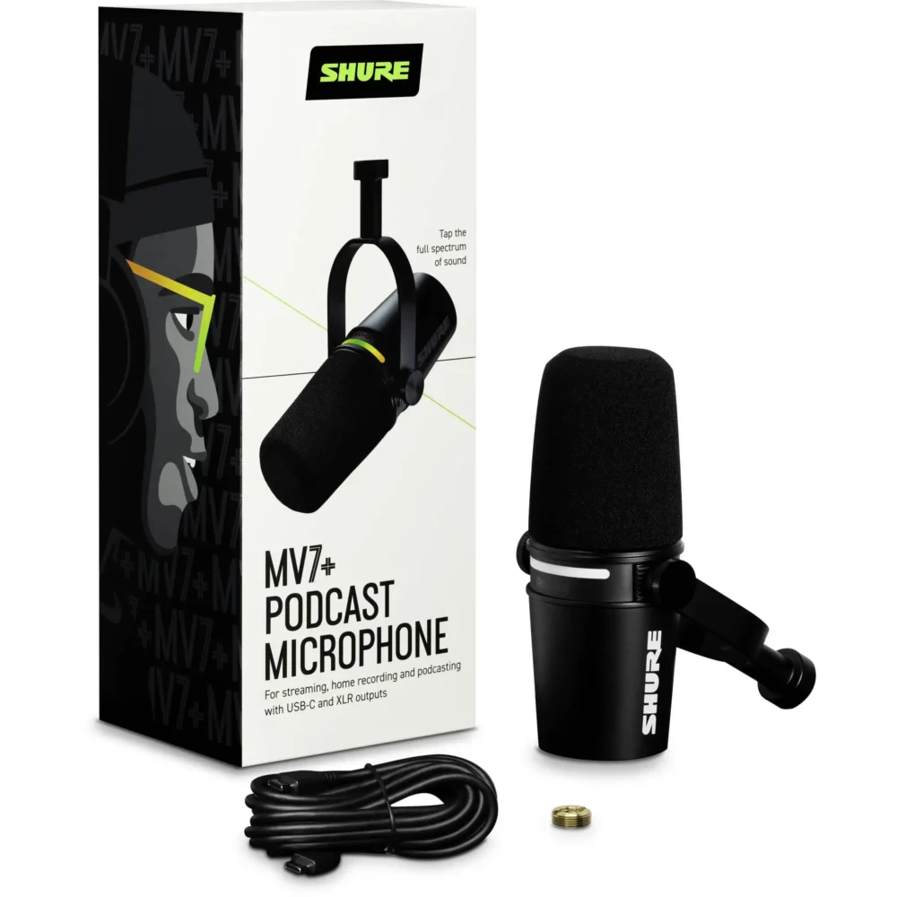 Shure MV7+, dinamički mikrofon, podcast mikrofon, USB-C mikrofon, XLR mikrofon, Gator stalak, MOTIV Mix, broadcast zvuk. Prodaja u Artist d.o.o. prodavnicama Banja Luka, Sarajevo.