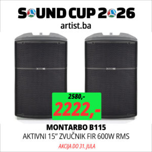 Sound Cup 2026: Montarbo B115 aktivni zvučnik FIR 600W RMS (PAR)