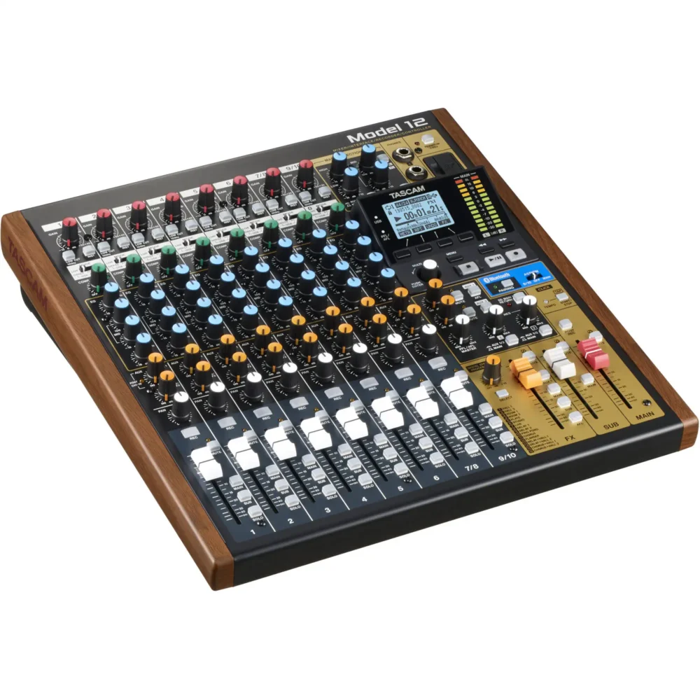 TASCAM Model 12, hibridni mikser, DAW kontroler, SD rekorder, USB interfejs, MIDI mikser, podcast mikseta, Tascam Model. Prodaja u Artist d.o.o. prodavnicama Banja Luka, Sarajevo.