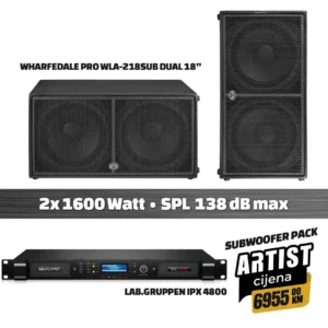 Artist paket: Wharfedale Pro WLA-218SUB dual 18” subwoofer pasivni (par) + Lab.Gruppen IPX 4800 pojačalo