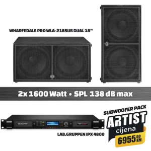 Artist paket: Wharfedale Pro WLA-218SUB dual 18” subwoofer pasivni (par) + Lab.Gruppen IPX 4800 pojačalo