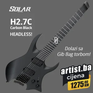 Solar H2.7C Carbon Black Headless gitara sedmožičana multiscale + Gig Bag torba